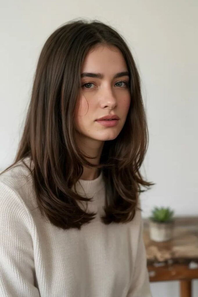 Mid Brown Layered Hair with Center Part
