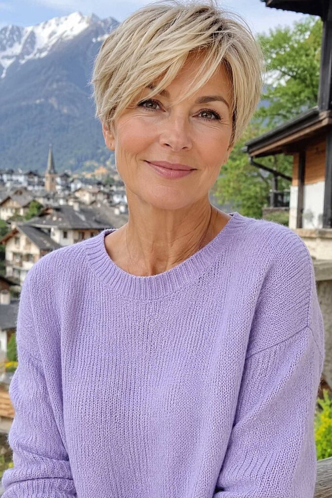 Modern Blonde Layered Crop with Piece-y Bangs