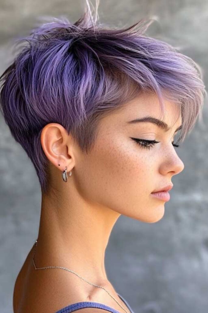 Pastel Lavender Pixie Cut with Tapered Sides
