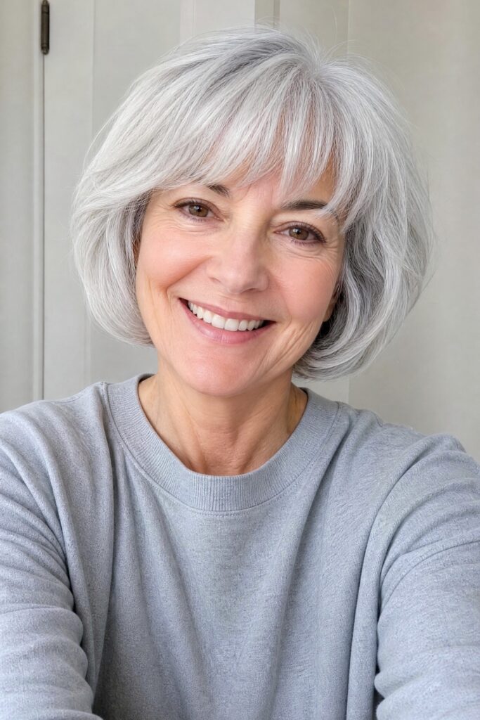 Rounded Silver Bob with Wispy Bangs