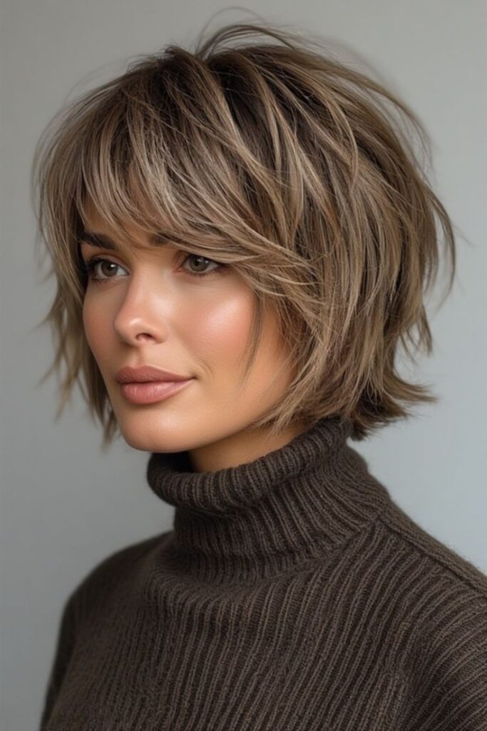 Shaggy Layered Bob with Textured Bangs