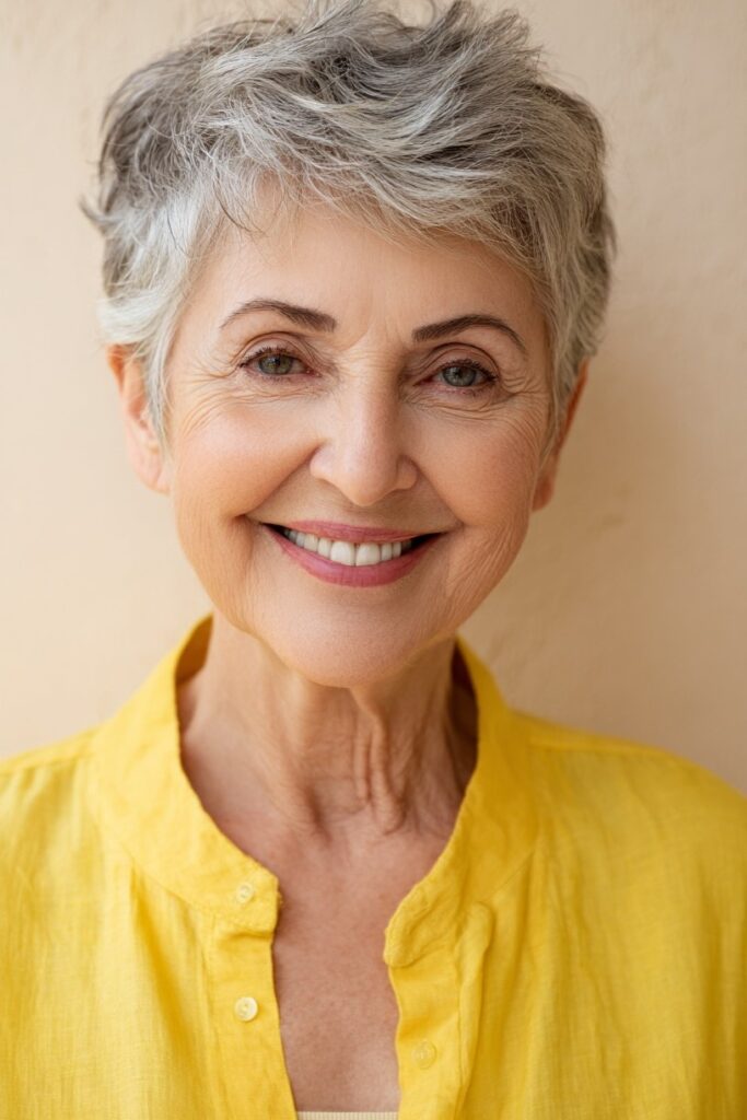 Short Cropped Silver Pixie with Natural Texture