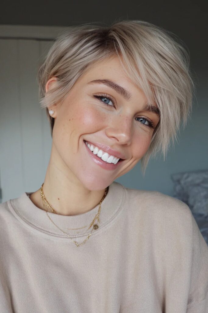 Short Messy Blonde Pixie with Side Fringe