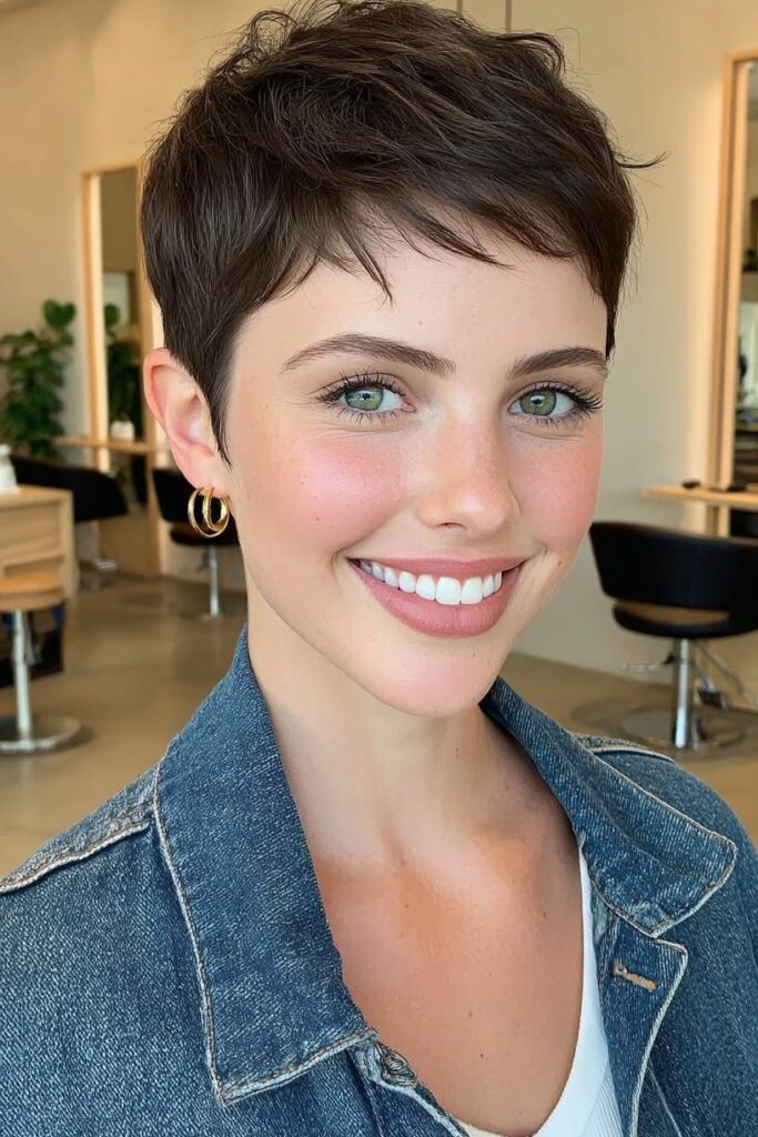 Short Textured Dark Brown Pixie Cut