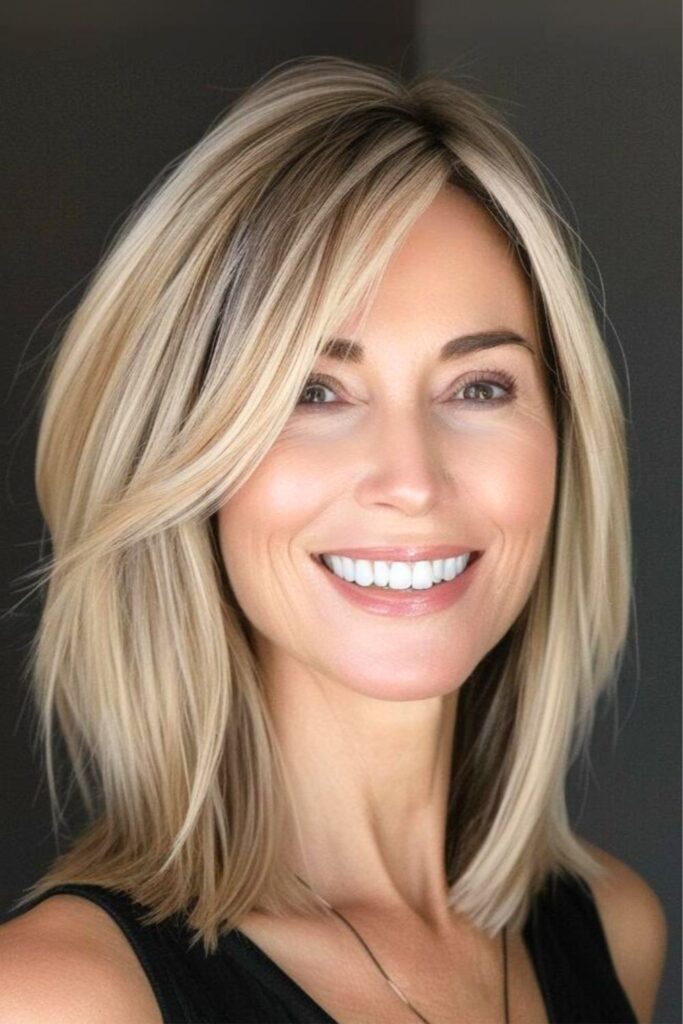 Shoulder Layered Bob with Side-Swept Bangs