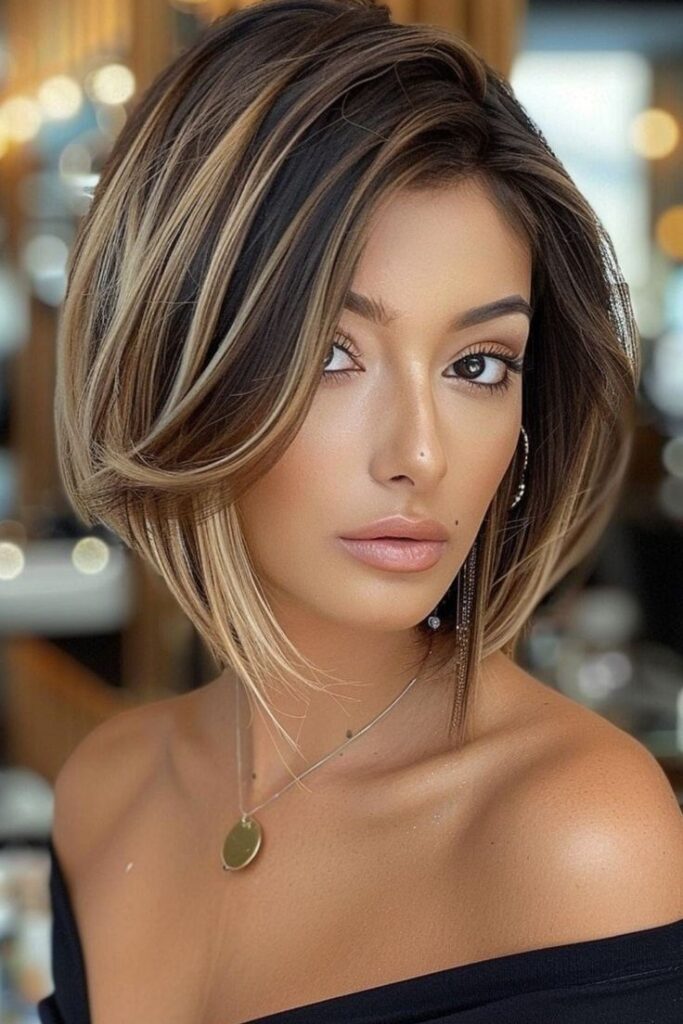 Shoulder-Length Bob with Caramel and Blonde Babylights