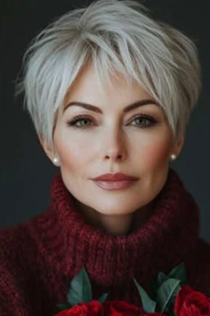 Sleek Ash Blonde Pixie with Soft Crown Layering