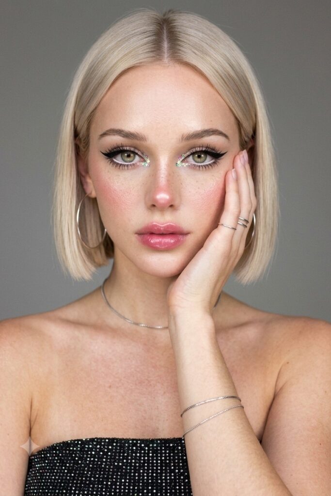 Sleek Center-Parted Blonde Bob