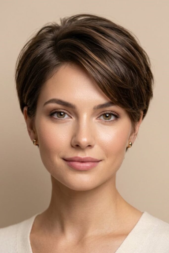 Sleek Classic Pixie Cut with Side-Swept Parting
