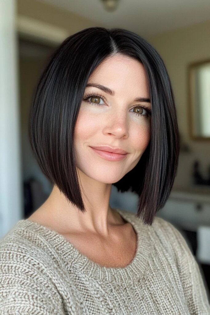 Sleek Dark Bob with Center Part