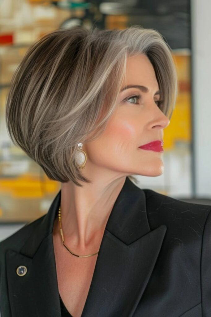 39. Sleek Rounded Bob with Highlights
