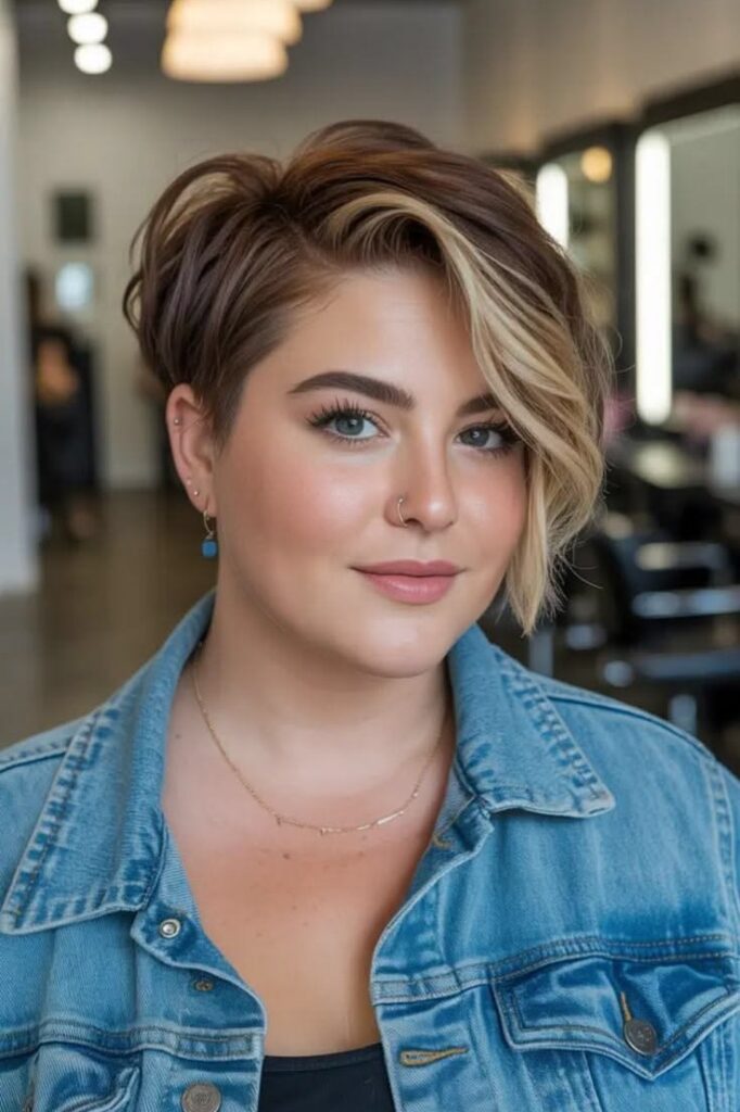 Sleek Short Pixie Cut with Blonde Face-Framing Highlight