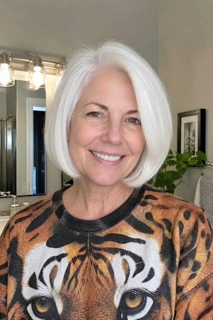21. Sleek Silver Bob with Deep Side Part