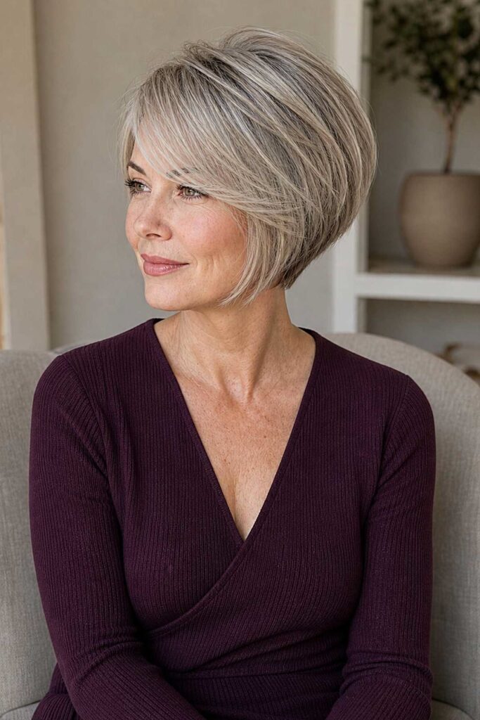 Sleek Stacked Bob with Deep Side Part