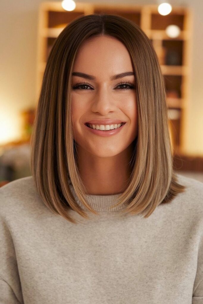 Sleek Straight Bob with Center Part and Subtle Highlights