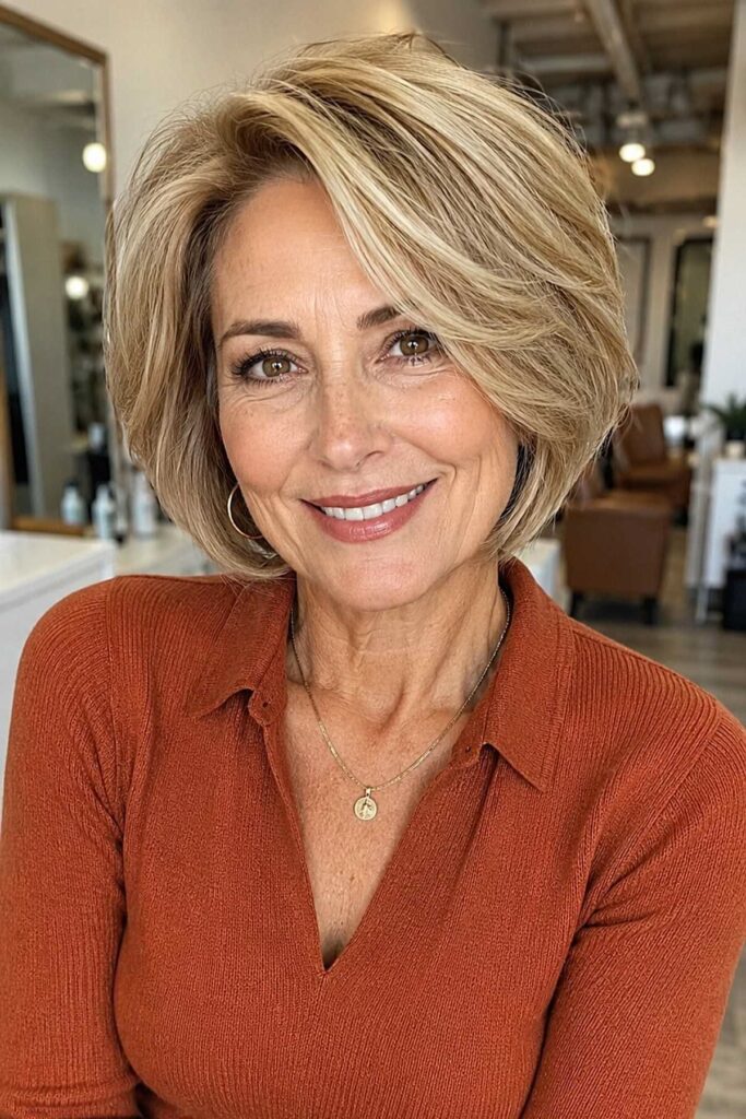 Sleek and Polished Blonde Bob with Volume