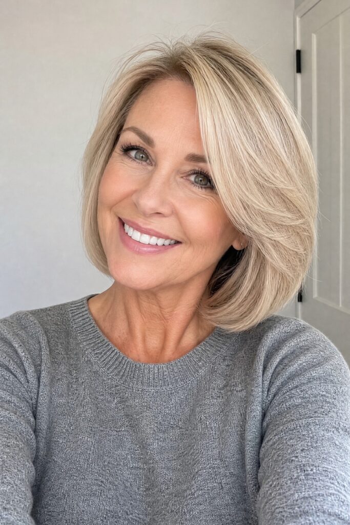 Soft Layered Bob with Side-Swept Bangs