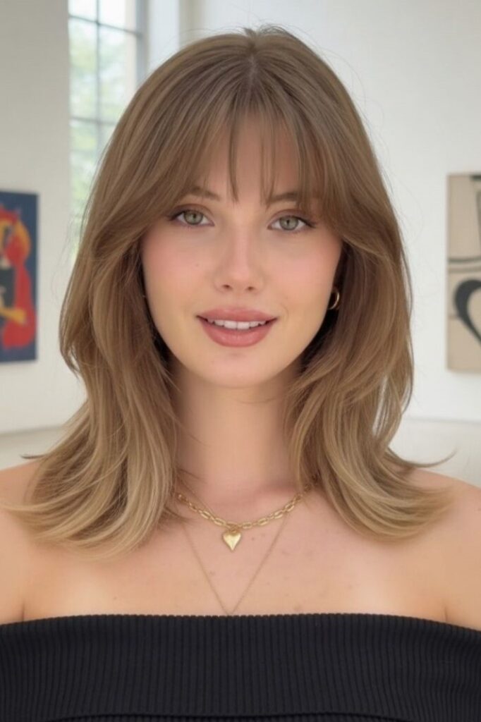 Soft Layered Lob with Wispy Bangs
