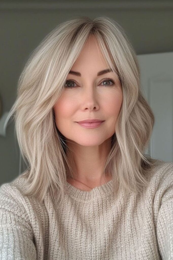 Soft Layered Shoulder-Length Hair with Center Part