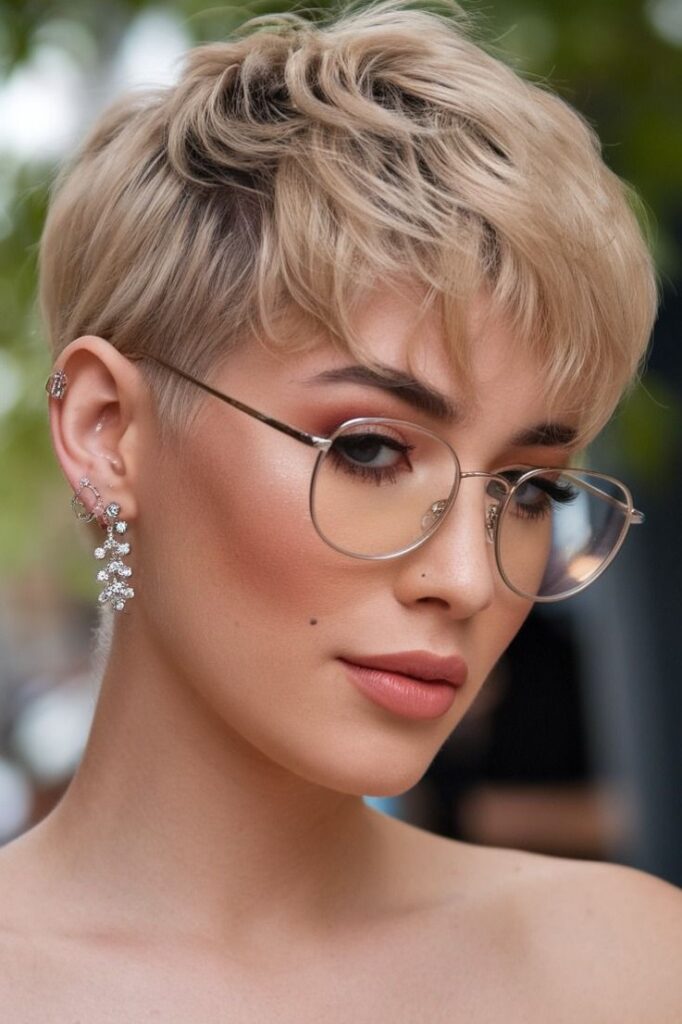Soft Platinum Blonde Pixie with Delicate Side-Swept Fringe