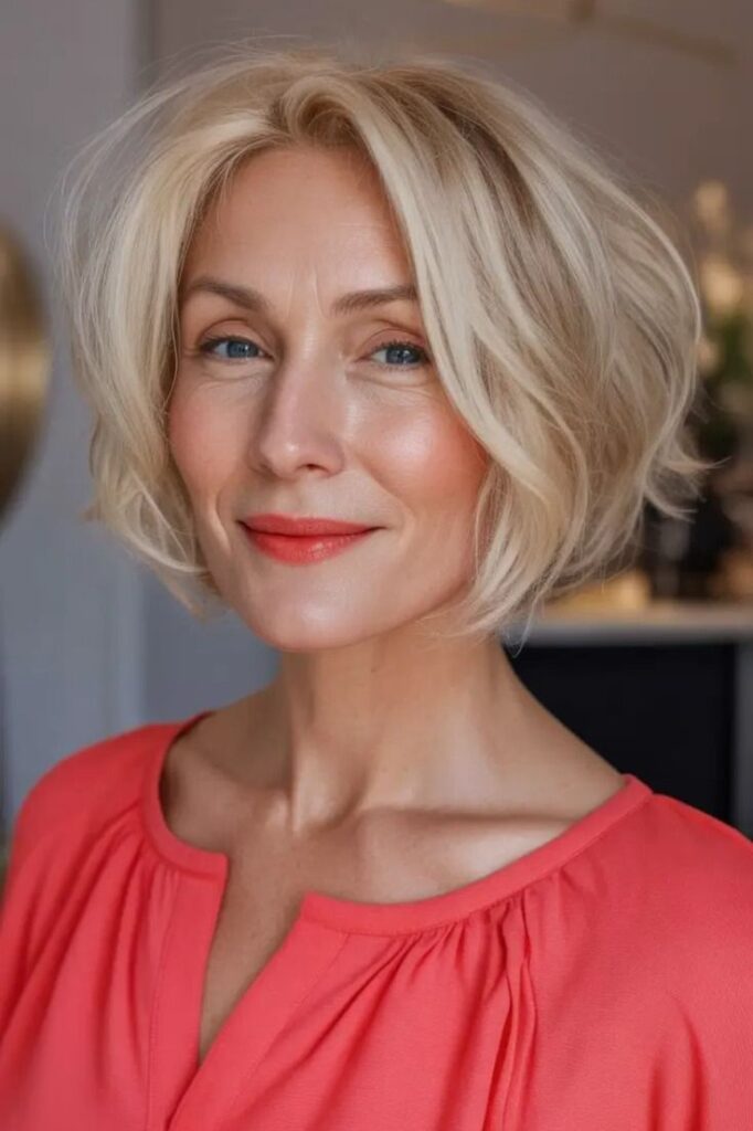 Soft Wavy Blonde Bob with Center Part