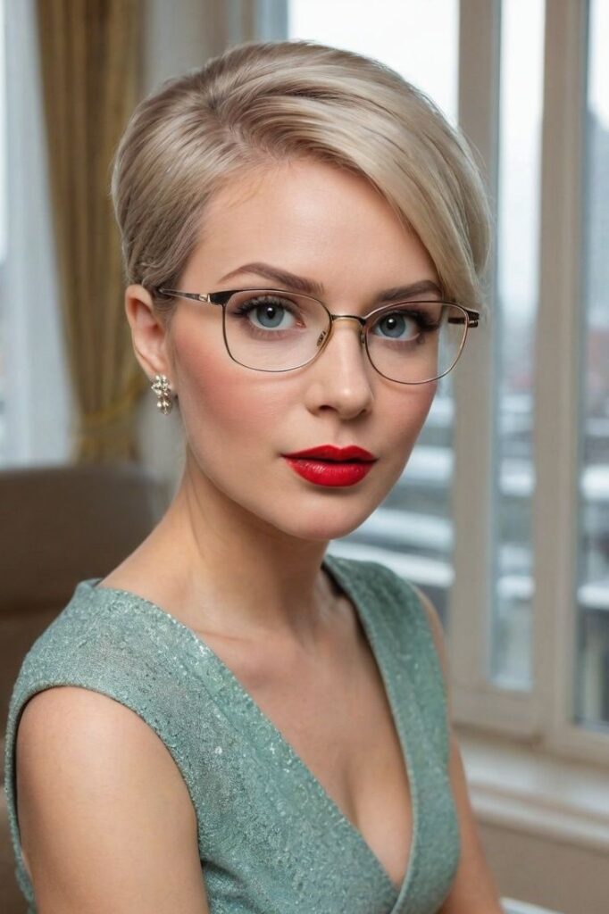 Sophisticated Side-Parted Blonde Pixie with Smooth Finish