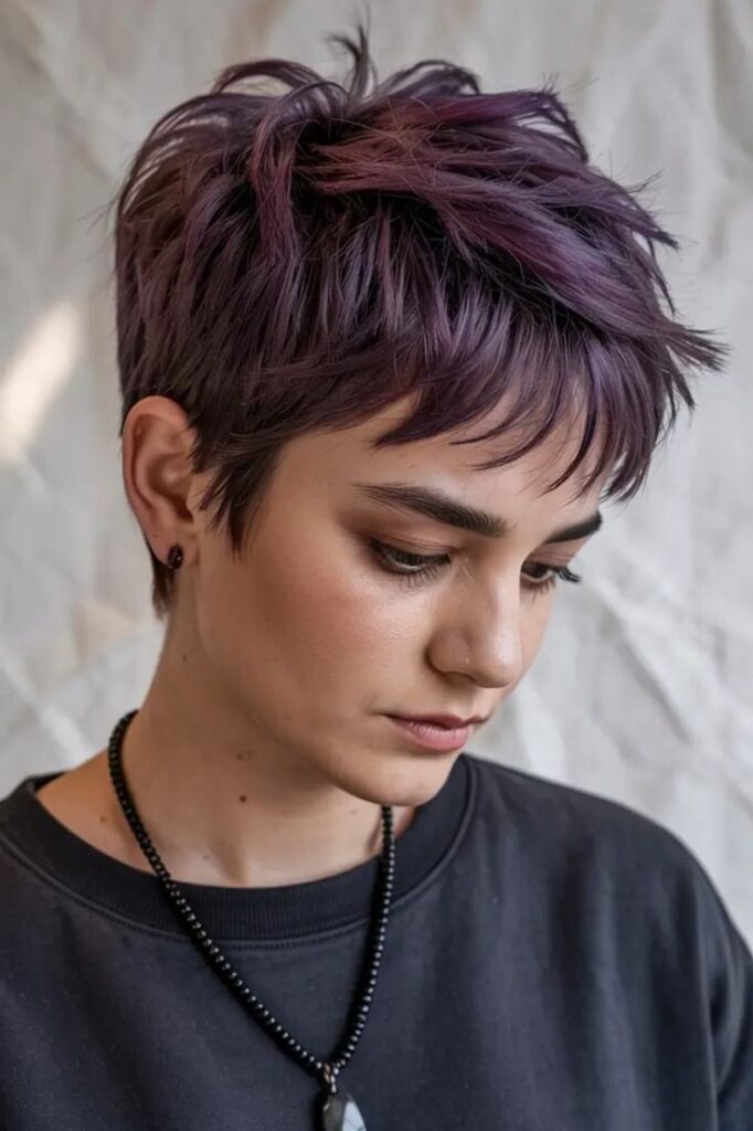 Spiky Textured Purple Pixie Cut