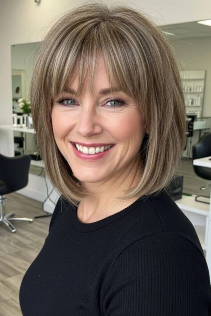 Textured Ash Blonde Bob with Wispy Bangs
