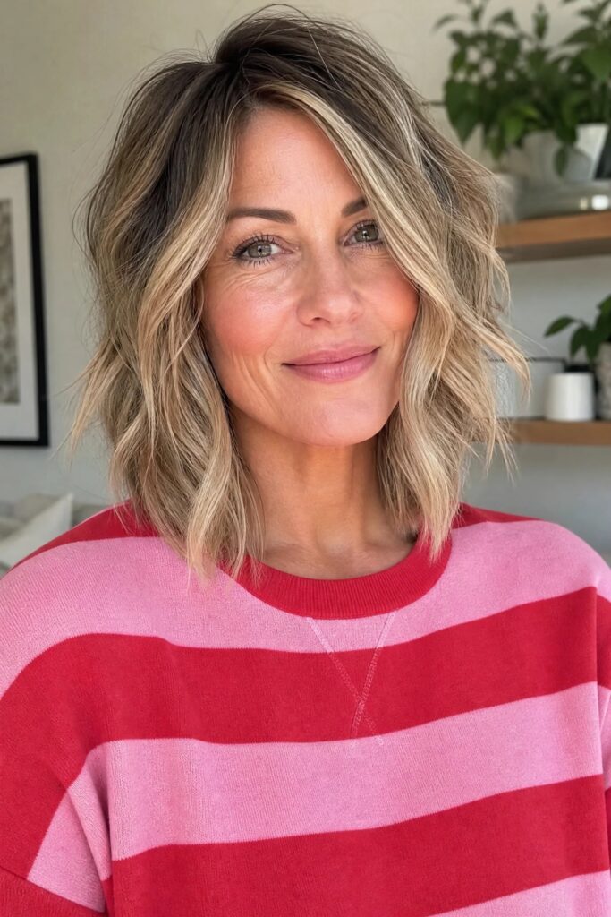 Textured Blonde Bob with Root Melt and Waves