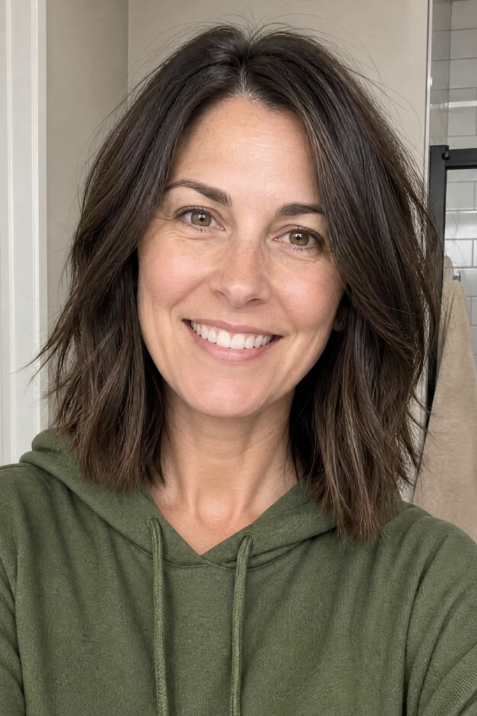 Textured Dark Brown Layered Bob