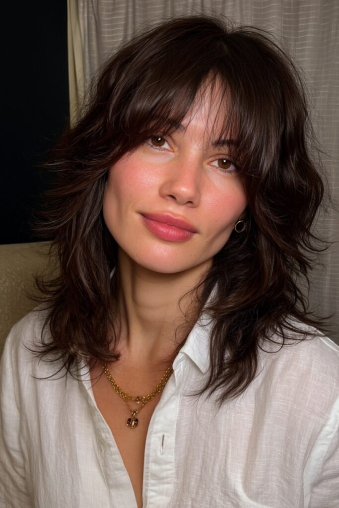 Textured Layered Wolf with Voluminous Curtain Bangs