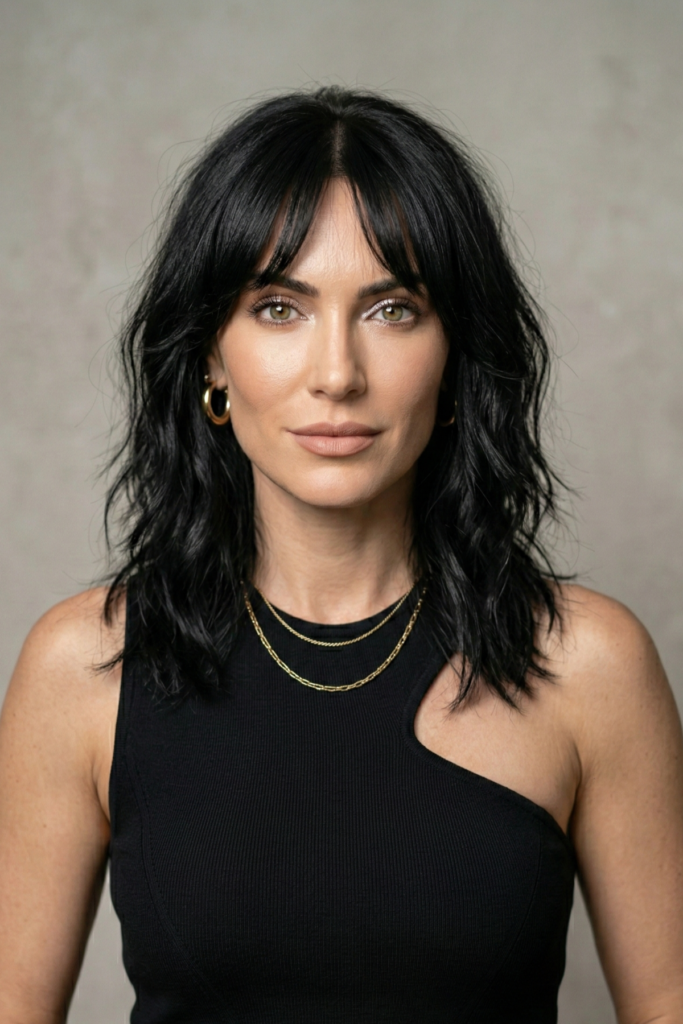 Textured Medium-Length Cut with Wispy Bangs