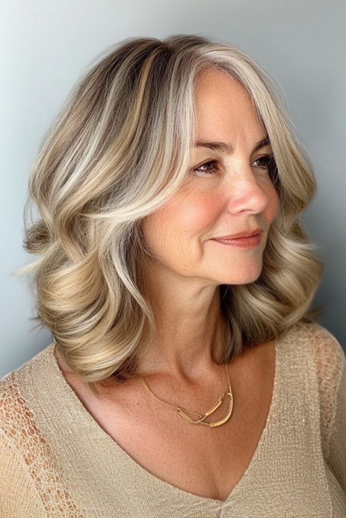Textured Medium-Length Layered Cut with Curtain Bangs