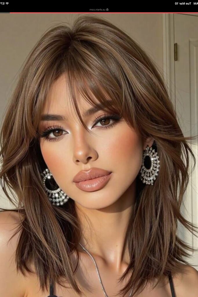 Textured Medium-Length Layered Cut with Curtain Bangs
