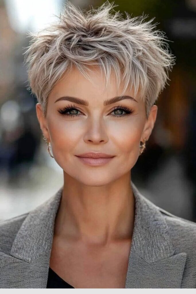 Textured Platinum Blonde Spiky Crop with Piece-y Bangs