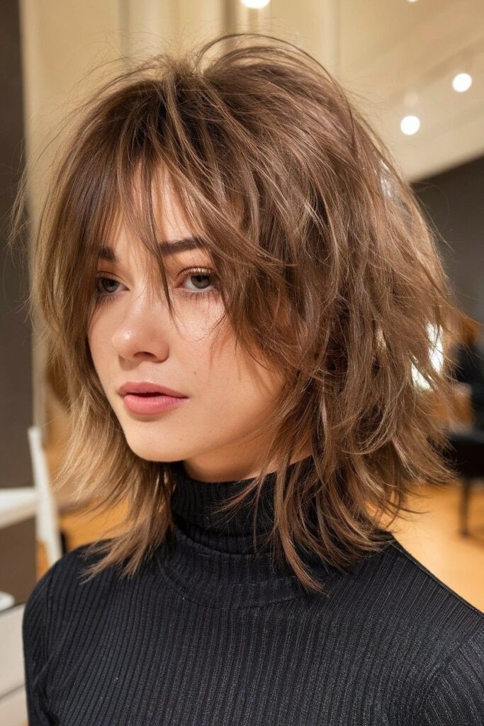 Textured Shag Haircut with Wispy Bangs