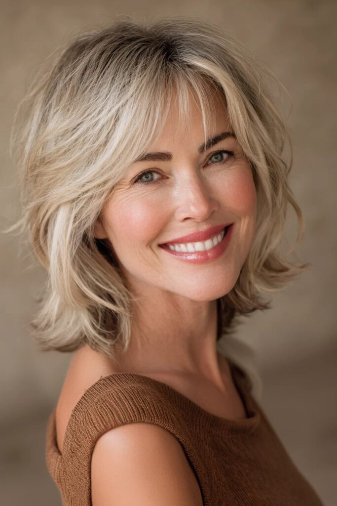 Textured Shaggy Bob with Soft Bangs