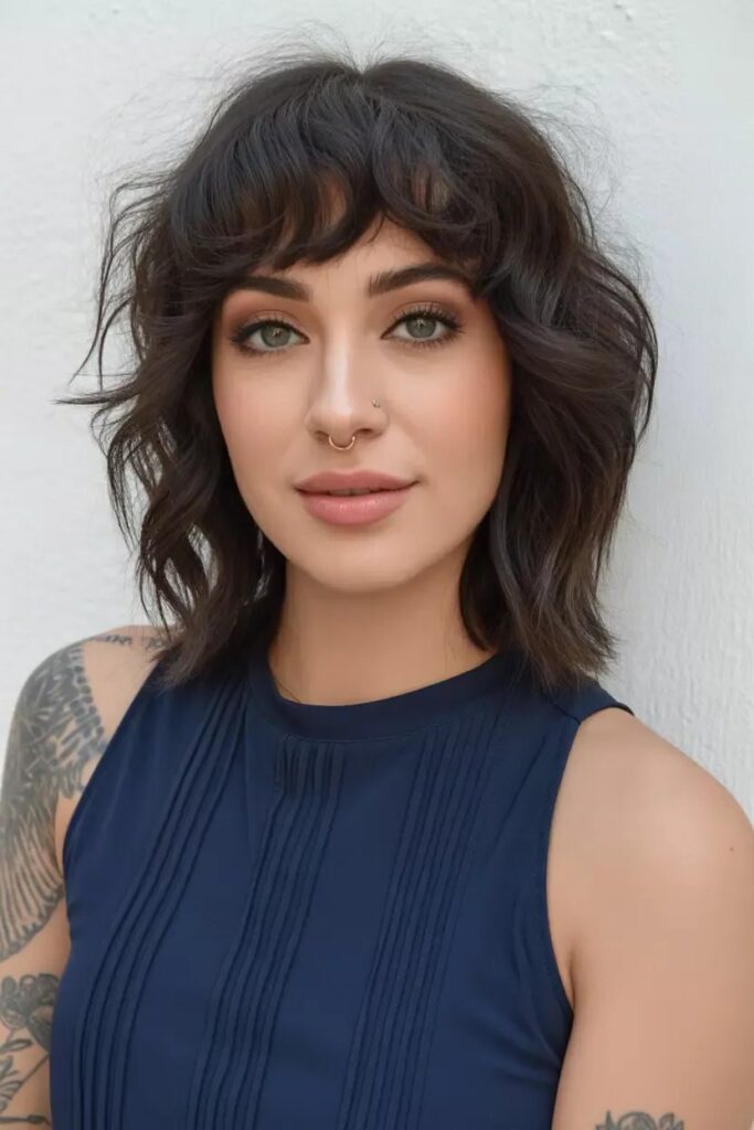 Textured Shaggy Bob with Subtle Bangs