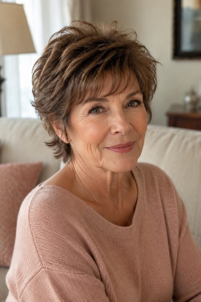 Textured Short Crop with Soft Side-Swept Bangs