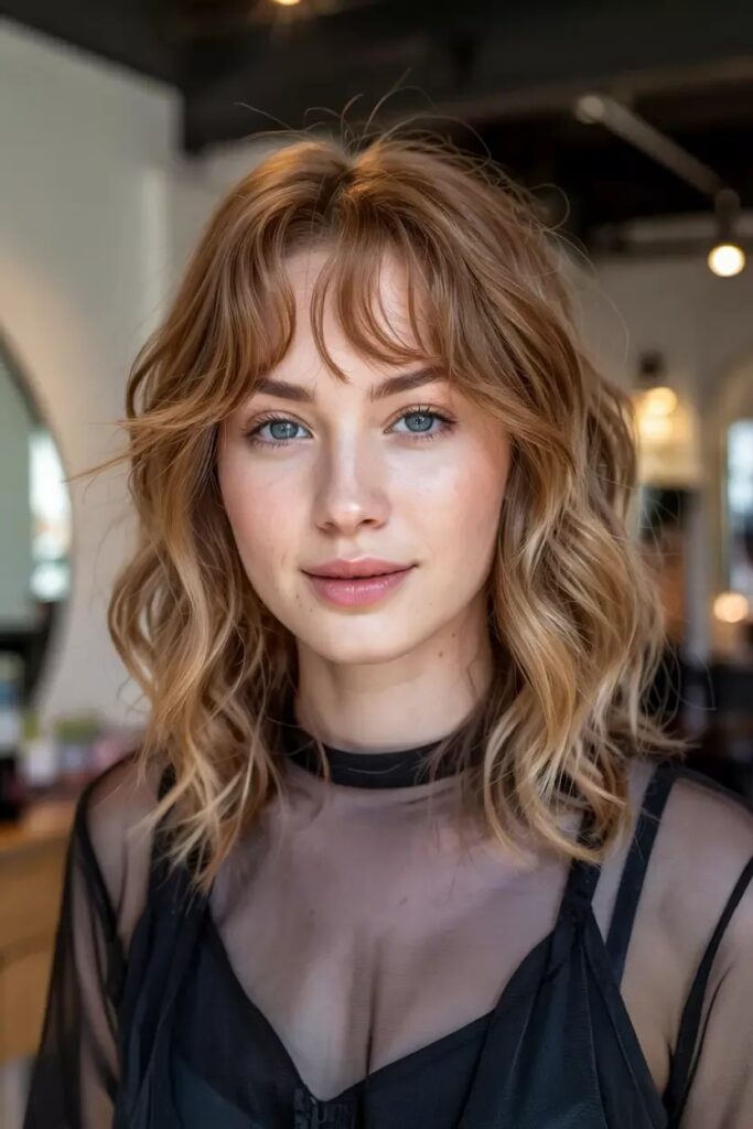 Textured Shoulder-Length Cut with Soft Curtain Bangs