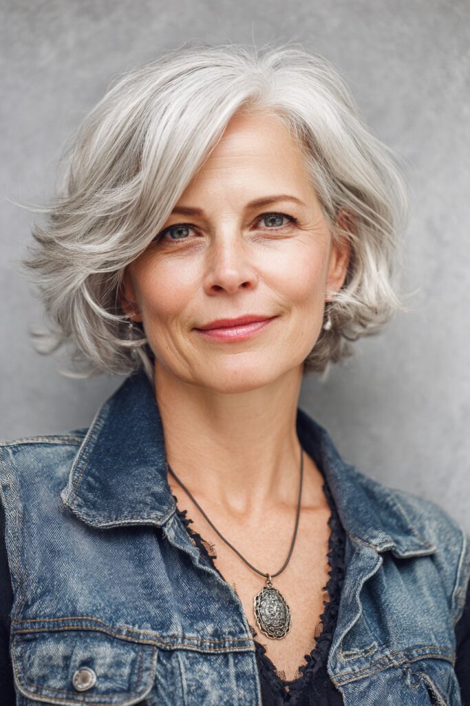 32. Textured Silver Bob with Side Part