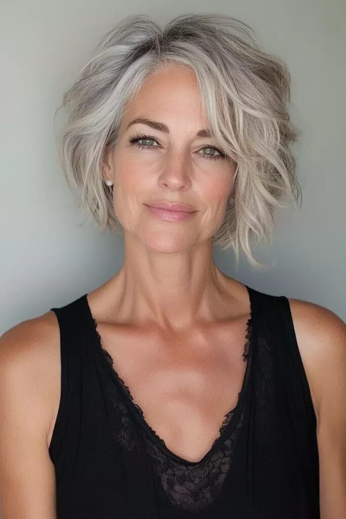 Textured Silver Bob with Side Parting