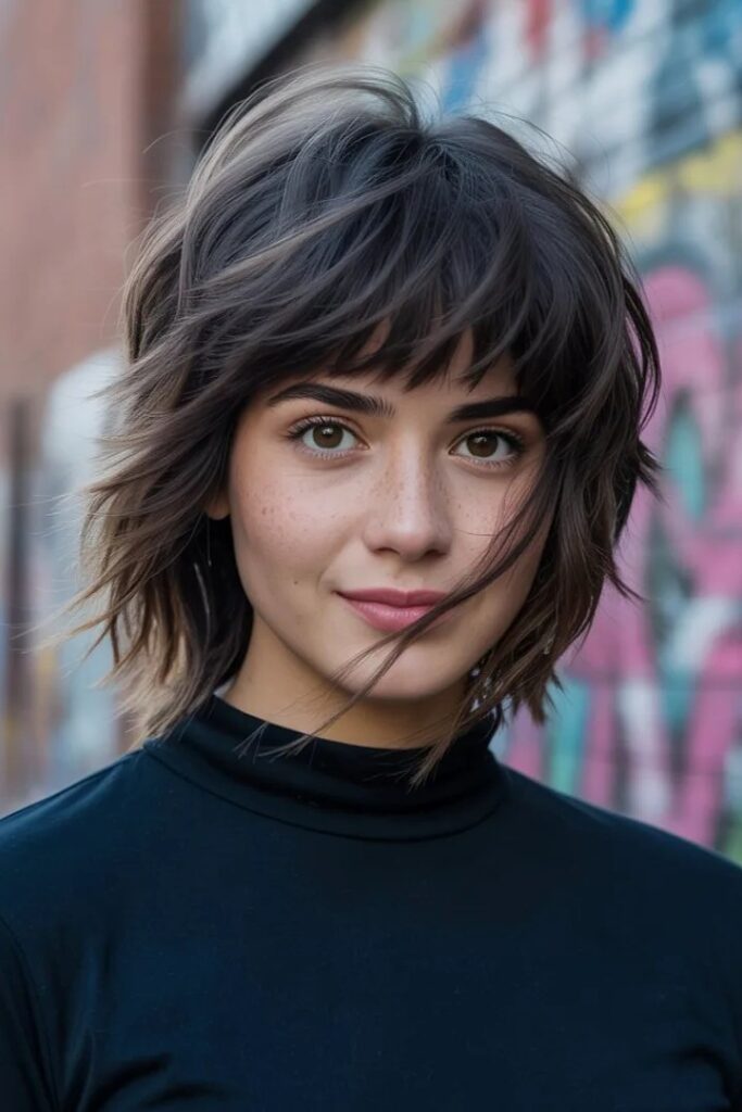 Textured Wolf Bob with Choppy Bangs
