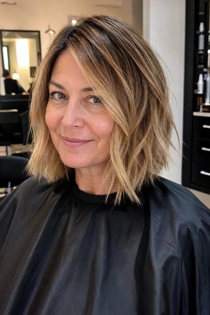 Tousled Blonde Textured Lob with Face-Framing Layers