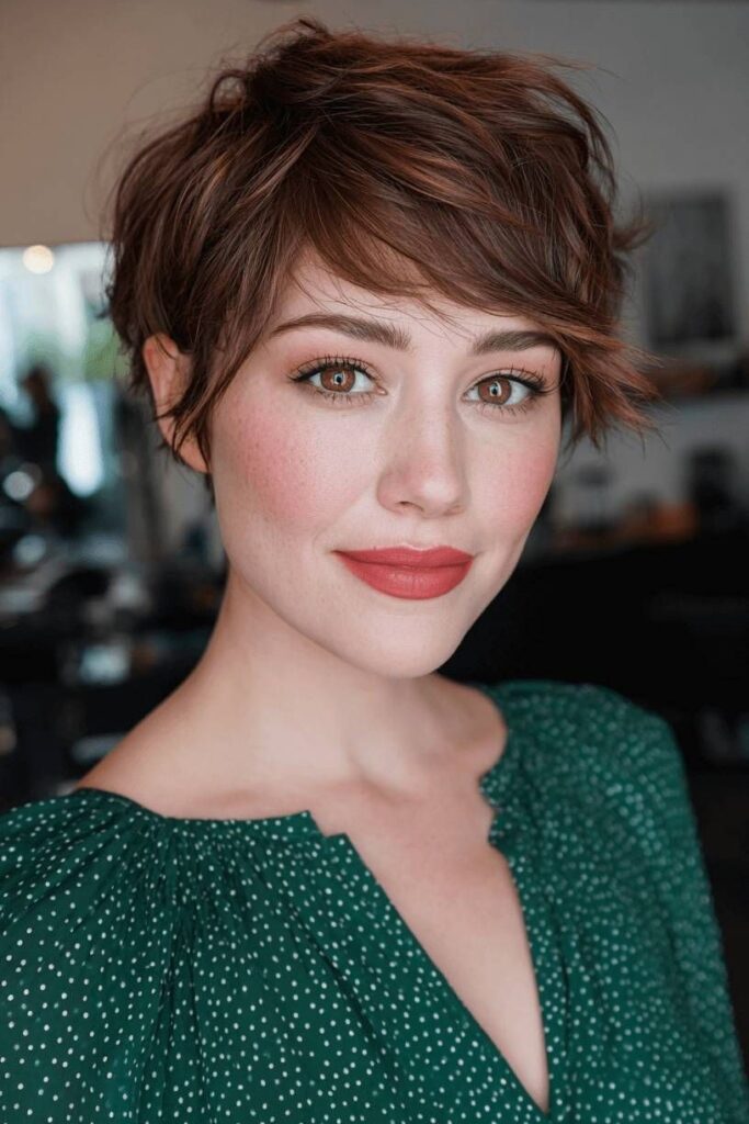 Tousled Copper Pixie Cut with Side Fringe