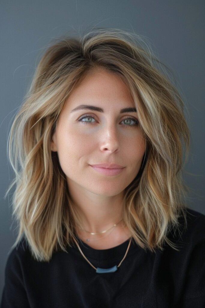 Tousled Wavy Lob with Center Part