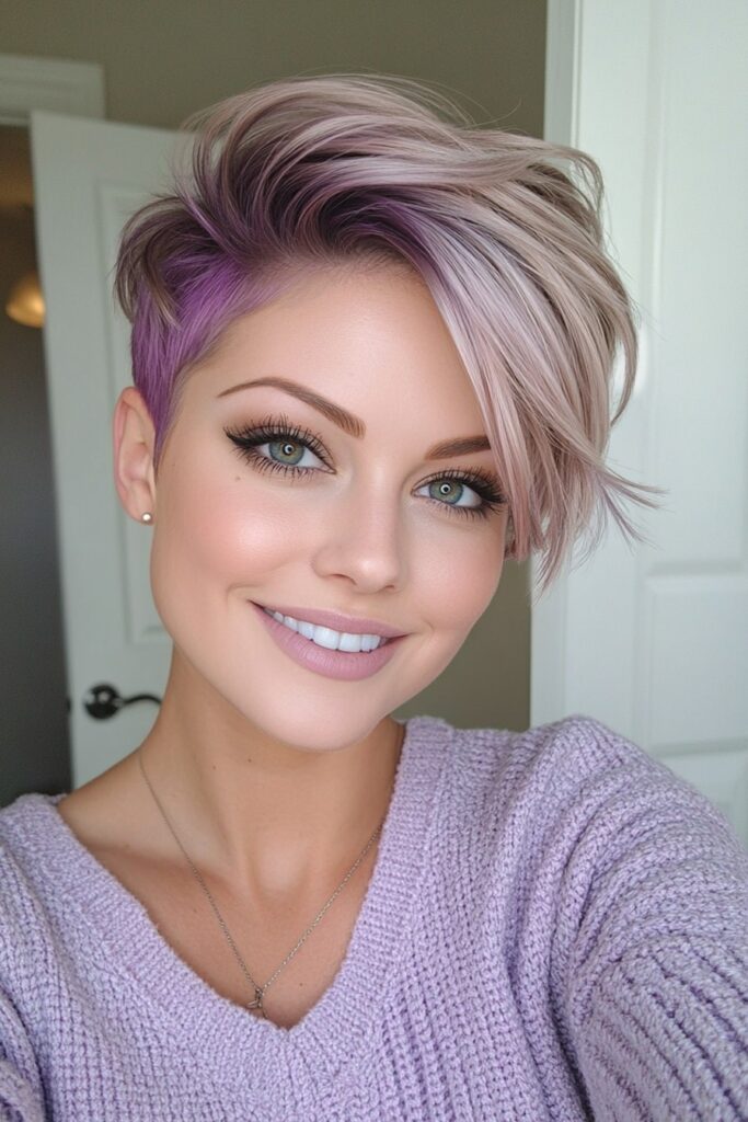 Two-Tone Pastel Lavender and Blonde Pixie Cut