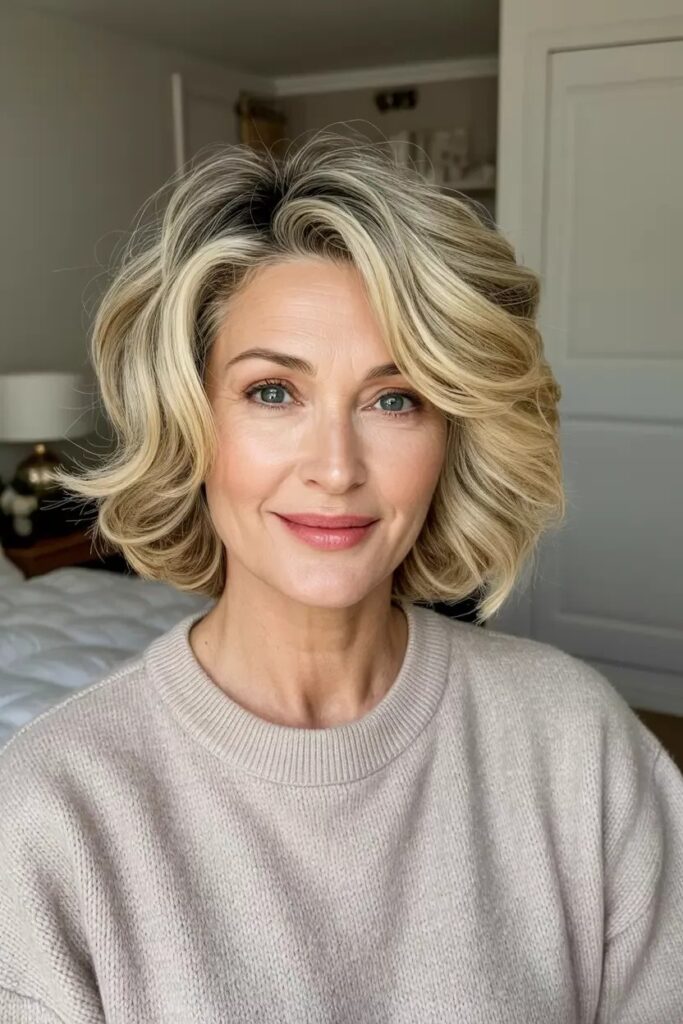 Voluminous Bouncy Blonde Bob with Soft Waves