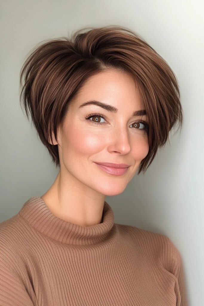 Voluminous Brown Pixie Cut with Soft Layering