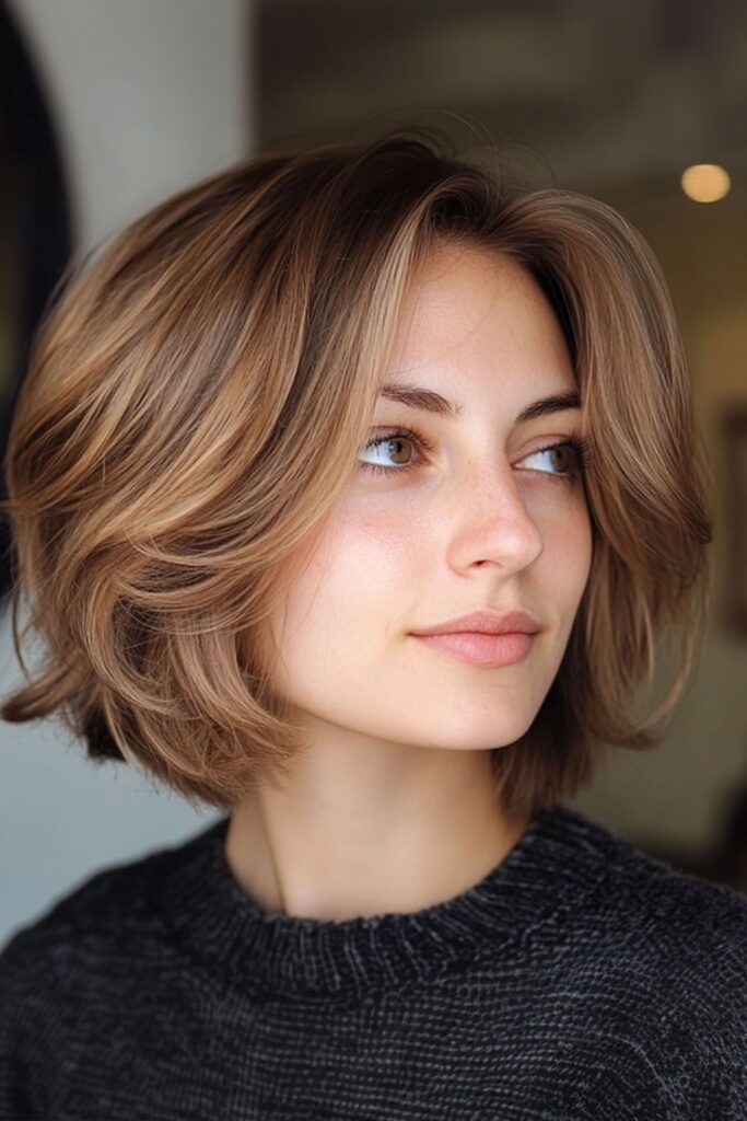 Voluminous Caramel Bob with Face-Framing Layers